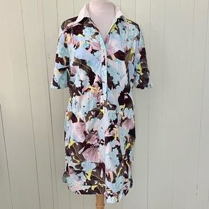 ERDEM Blue Floral Shirt Mini Dress